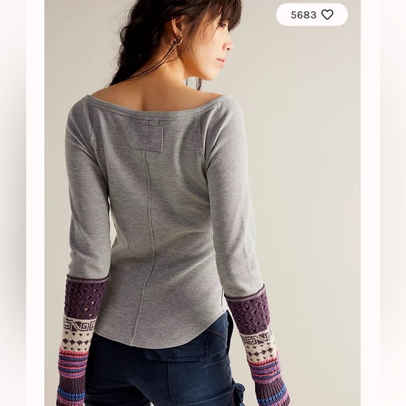 Free People We The Free Cozy Craft Cuff, Size Small, Heather Grey Combo, NEW - Picture 2 of 6